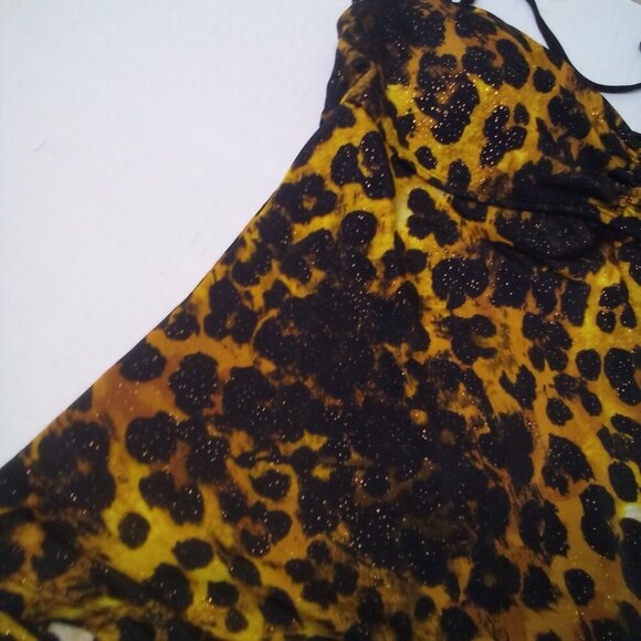 Jaclyn Smith Tankini Top Women 18 Swim Halter Padded Cup Animal Print Black Gold - Picture 6 of 13